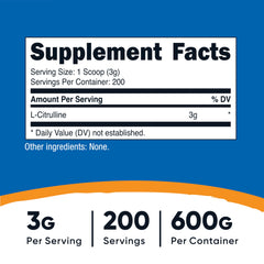 Nutricost L-Citrulline base scoop showing convenient 3 g serving size