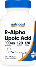 Nutricost R-ALA 100mg bottle shows the pure R-ALA formulation for everyday use.