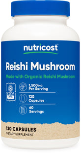 Nutricost Reishi Mushroom Capsules front label with organic certification