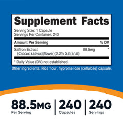 Nutricost saffron capsules closeup; vegetarian capsules for a clean daily ritual.