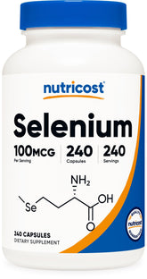Nutricost selenium bottle front showing label and 240 servings for daily use