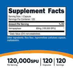Nutricost Serrapeptase capsules close-up highlighting vegetarian-friendly formula