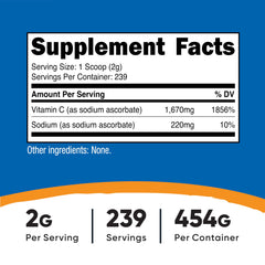 Nutricost Sodium Ascorbate Powder being poured into a glass for easy mixing.