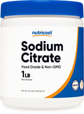 Nutricost Sodium Citrate powder bottle for emulsifying cheese sauces and flavor balancing.
