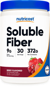 Nutricost Soluble Fiber berry flavored tub for daily digestive support.