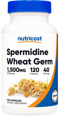 Nutricost Spermidine Wheat Germ supplement bottle shown for daily wellness use