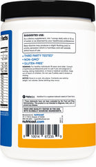 Nutricost Stim-Free Pre-Workout Peach Mango powder-dispense showcases smooth texture and mixability.