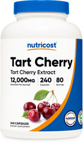 Nutricost Tart Cherry Extract bottle front view for easy daily supplementation.