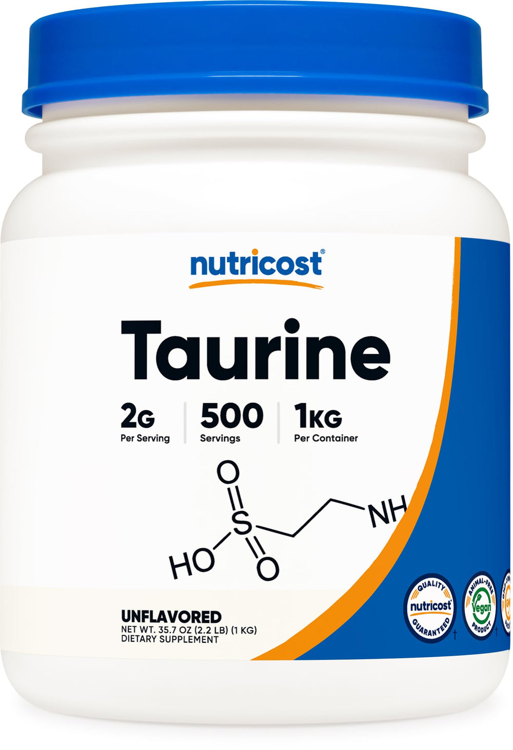 Nutricost Taurine Powder bottle for daily supplementation and bulk value