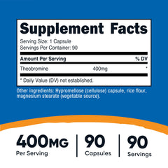 Nutricost Theobromine capsules close-up shows vegan capsules and 400mg dose
