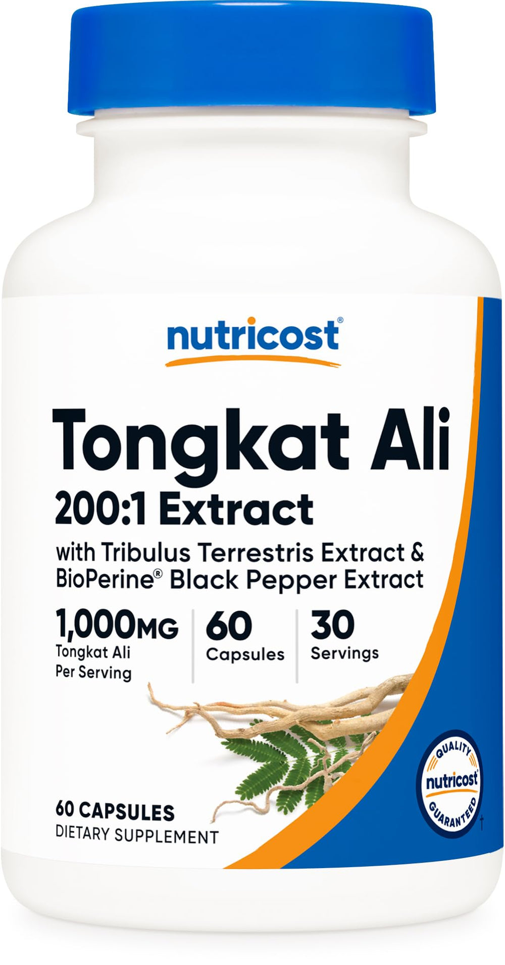 Nutricost Tongkat Ali bottle front view supports daily vitality with 1,000mg potency.