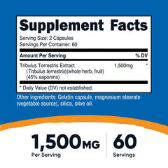 Nutricost Tribulus capsules close-up emphasizes convenient daily use.