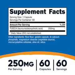 Close-up of Nutricost Tudca 250mg capsules for easy ingestion.