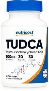 Nutricost Tudca 500mg bottle front view, convenient daily supplement for your routine