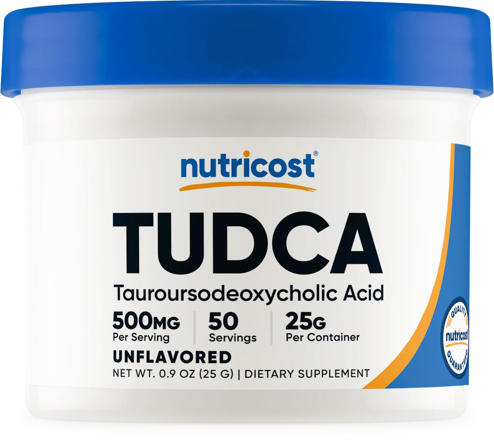 Nutricost Tudca powder bottle front view signifying premium supplement quality