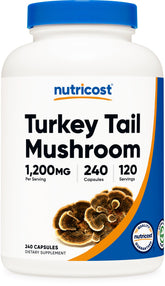 Nutricost Turkey Tail capsules bottle front for daily wellness.