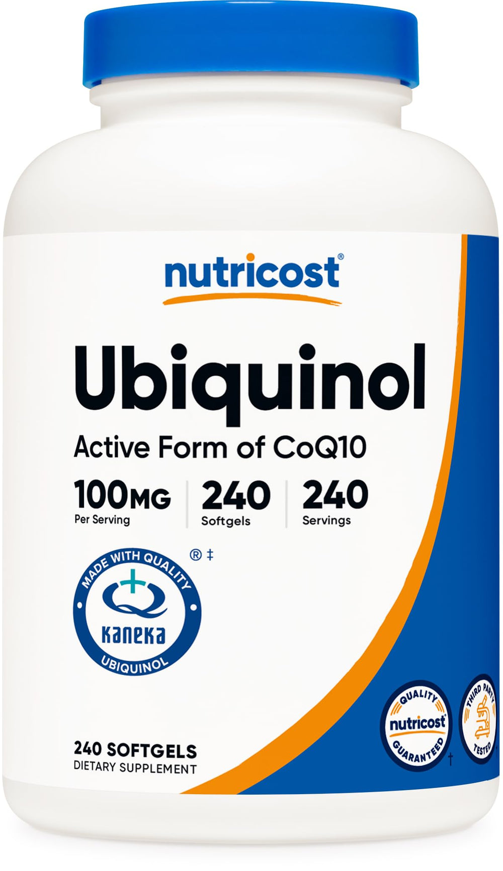 Nutricost Ubiquinol Softgels bottle on white background for daily wellness