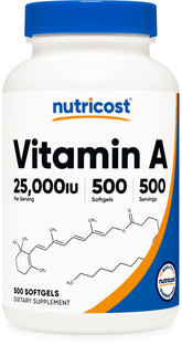 Nutricost Vitamin A 25,000 IU bottle front view for daily supplementation