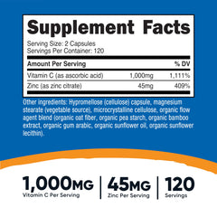 Nutricost capsules close-up highlighting vitamin C and zinc potency for daily use
