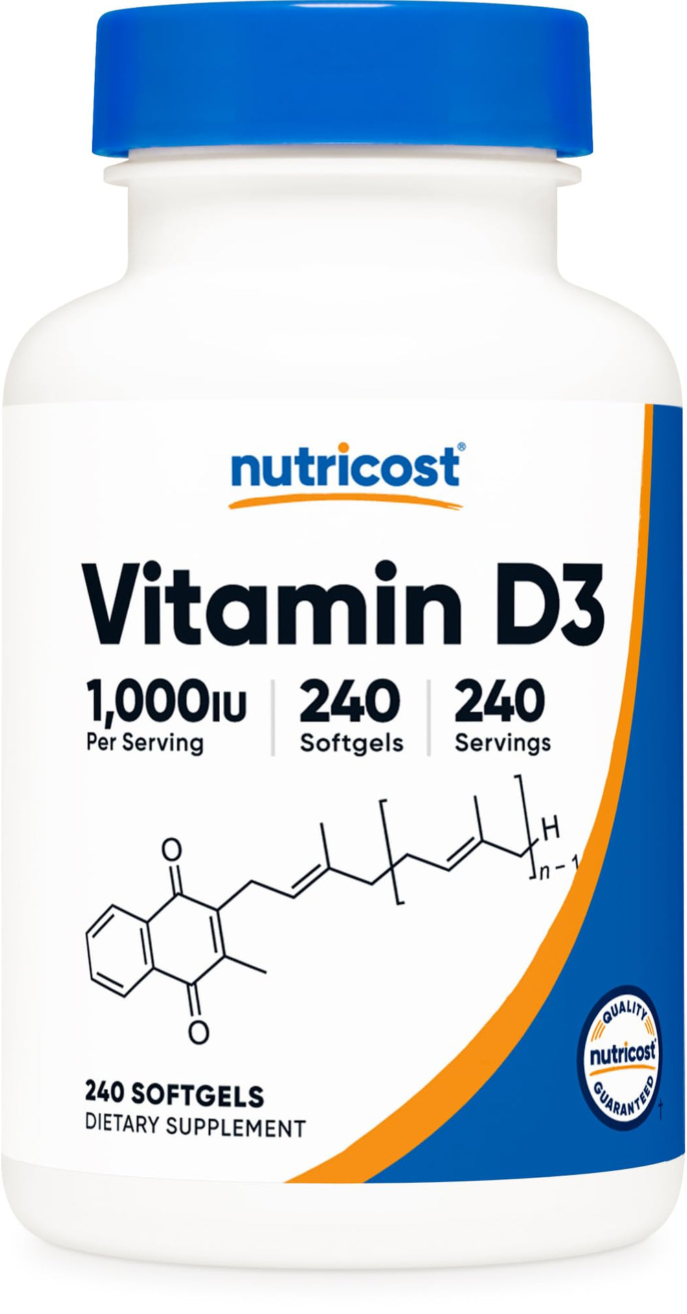 Nutricost Vitamin D3 softgel bottle on a clean surface for daily wellness