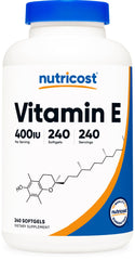 Nutricost Vitamin E 400 IU softgel bottle for daily antioxidant support.