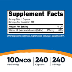 Nutricost Vitamin K2 MK-4 capsules close-up showing soft capsules for easy swallowing