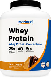 Nutricost Whey Protein Concentrate in chocolate peanut butter pouring into a shaker for quick fuel.