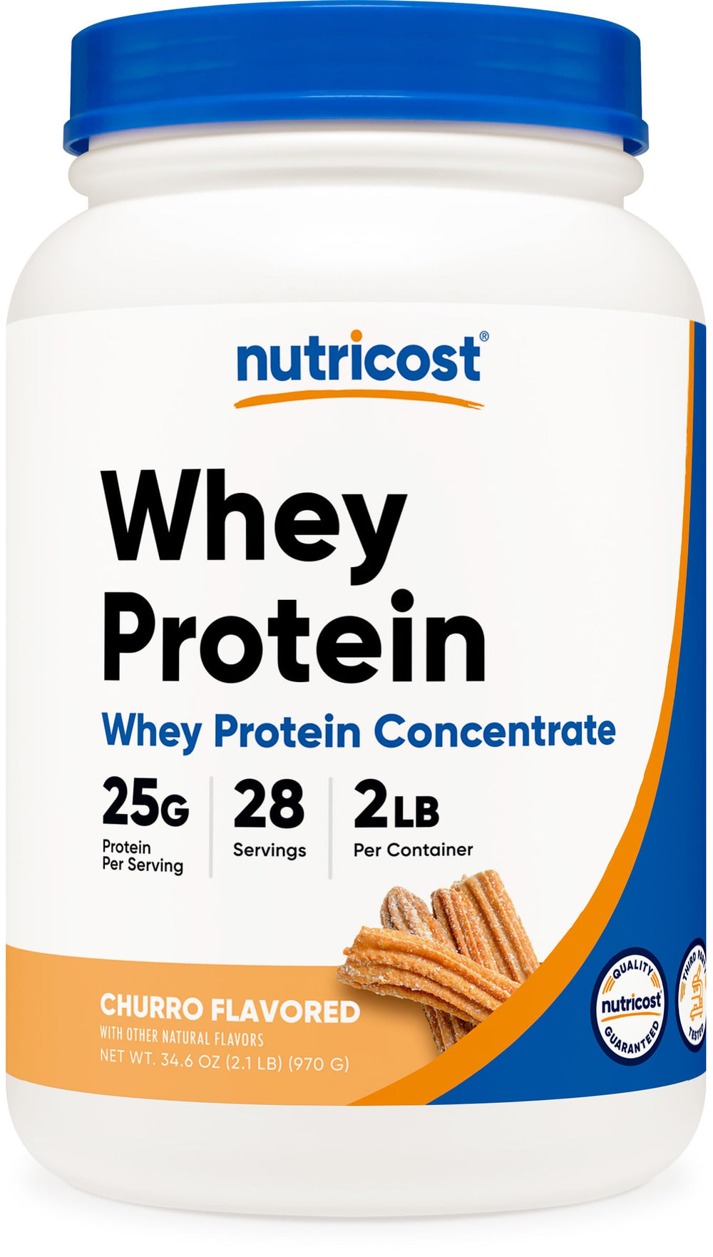 Nutricost Whey Protein Concentrate churro bottle shows post workout flavor potential
