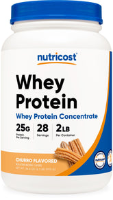 Nutricost Whey Protein Concentrate churro bottle shows post workout flavor potential