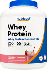 Nutricost Whey Protein Concentrate Strawberry Milkshake bottle for convenient protein supplementation.