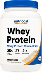 Nutricost Whey Protein Concentrate unflavored bottle with label shown, ideal post-workout supplement inspiration