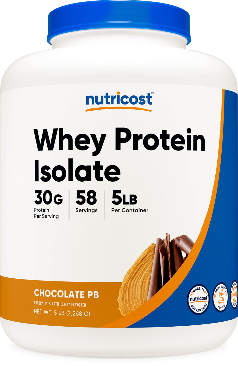 Nutricost Whey Protein Isolate bottle in chocolate peanut butter flavor for easy daily protein.