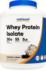 Nutricost Cookies N Cream whey isolate bottle ready for post-workout shakes
