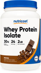 Nutricost Whey Protein Isolate Mocha bottle for quick protein on the go.