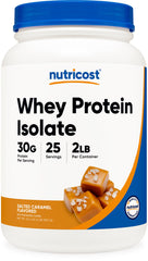 Nutricost Whey Protein Isolate Salted Caramel bottle for convenient daily protein intake.