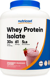 Nutricost Whey Protein Isolate Strawberry Milkshake bottle for convenient post-workout shakes.