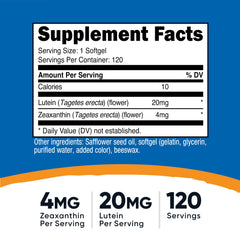 Nutricost Zeaxanthin with Lutein bottle showing 120 softgels for daily use