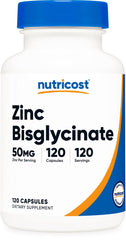 Nutricost zinc bisglycinate bottle front for a high-potency daily supplement.