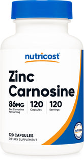 Nutricost Zinc Carnosine bottle showing 86 mg per serving for easy daily tracking