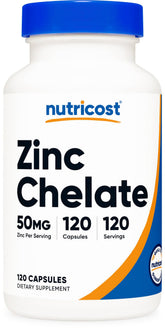 Nutricost Zinc Chelate 50mg bottle front with clear serving information