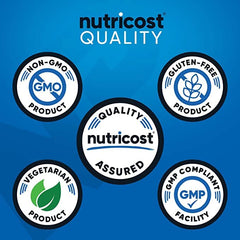 Nutricost zinc gluconate bottle side panel shows gluten-free and non-GMO details.
