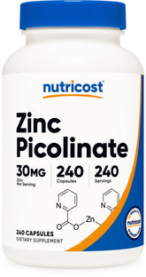 Nutricost Zinc Picolinate 30mg bottle front view for daily supplement routine.