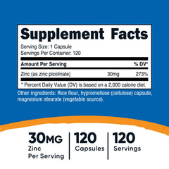 Close-up of Nutricost Zinc Picolinate 30mg capsules for easy dosing