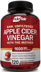 NutriFlair Apple Cider Vinegar bottle with The Mother for daily wellness.