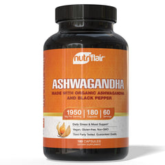 NutriFlair Ashwagandha root extract bottle for stress support.