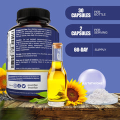 NutriFlair glutathione capsules close-up highlights capsule texture and form.