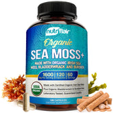 NutriFlair organic sea moss bottle highlighting immune-support potential and clean ingredients.