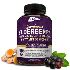 NutriFlair Sambucus elderberry capsules bottle ready for daily immune support.