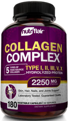 NutriFlair multi collagen capsules bottle supports healthier hair, skin, and nails.