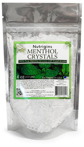 Nutrigins cristales de mentol en bolsa de 4oz, aroma fresco para aromaterapia.